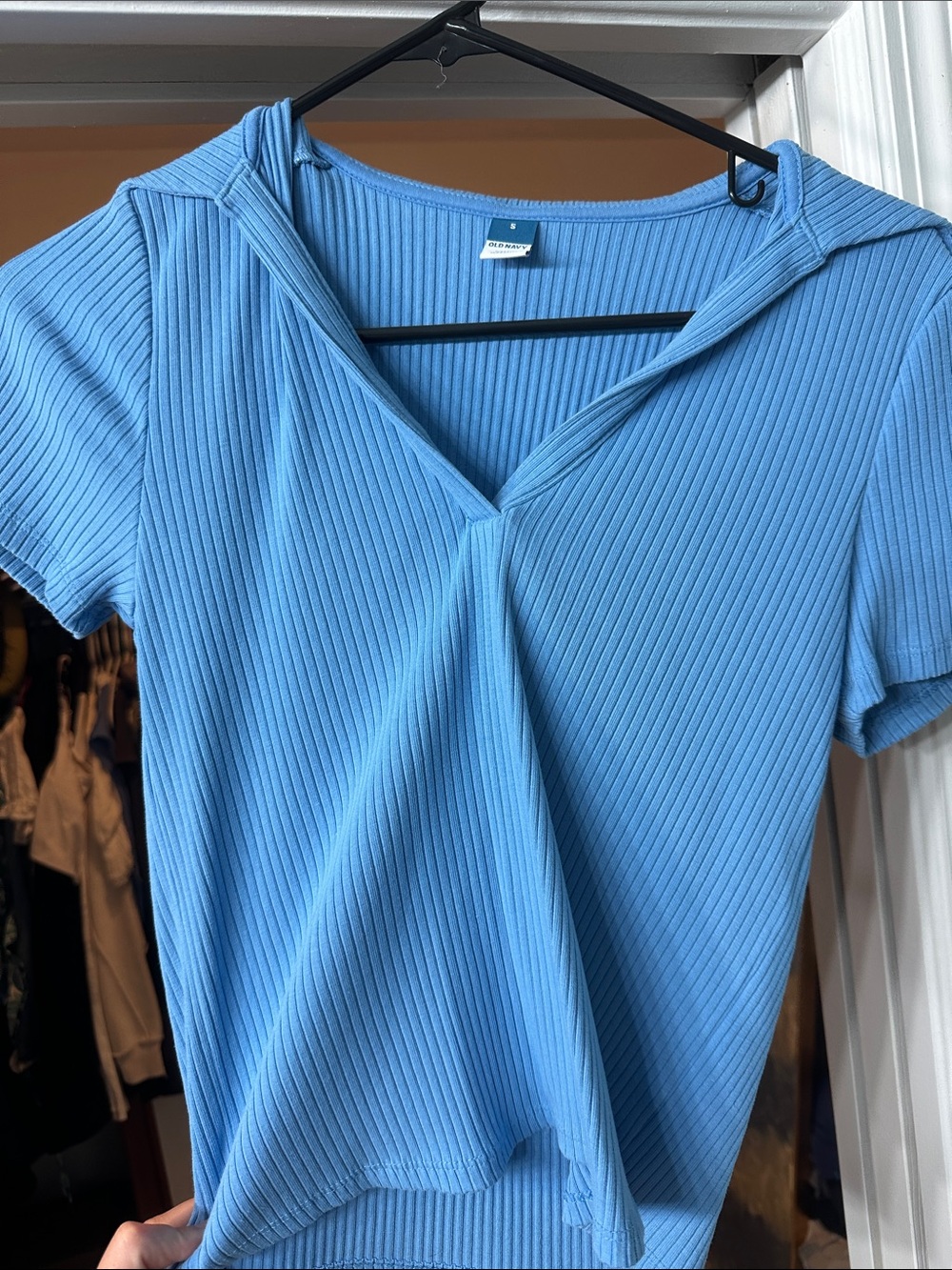 Old Navy Sky Blue Ribbed V-Neck Short Sleeve Top